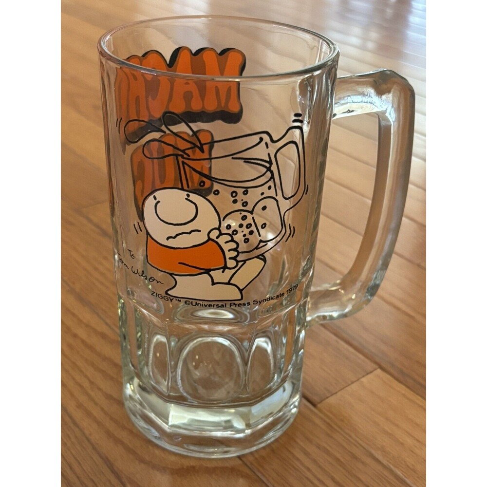 Vintage 1979 Ziggy Macho Beer Beverage Large Heavy 32oz Glass Mug/Tom Wilson